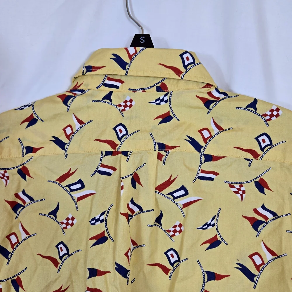 J. Crew Secret Wash Men's Yellow Nautical Flag Classic Fit Short Sleeve Shirt Me